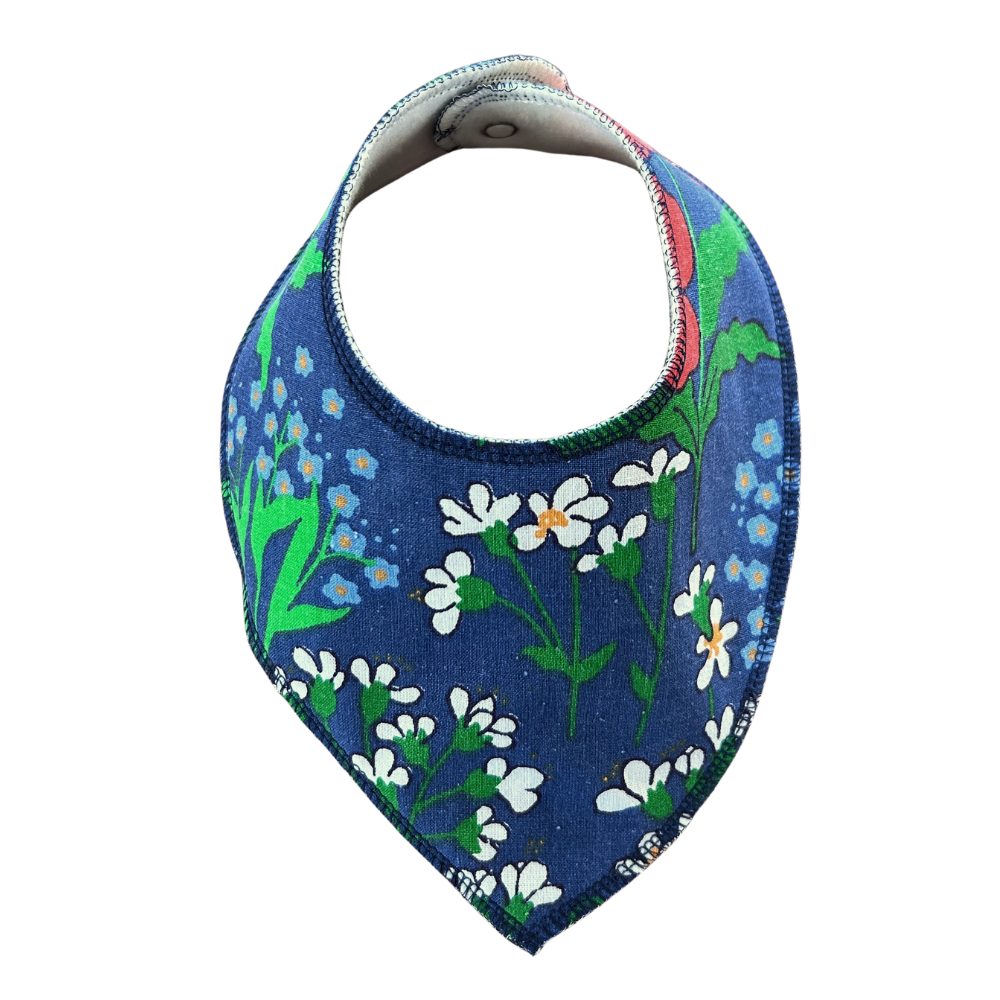 Bandana Bib - Upcycled - Flower Blue